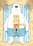 2024 3_toes anthro bear black_nose blush bottomwear canid canine clothing duo eyes_closed feet fox hi_res kemono lying male mammal panda_po polar_bear shorts slightly_chubby swimwear toes towel ursine white_body