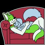 1:1 alpha_channel anthro canid canine canis clothing collar cuddling digital_drawing_(artwork) digital_media_(artwork) duo fidget_the_fox flat_colors fox fur furniture green_body green_eyes green_fur hug male male/male mammal multicolored_clothing outline rainbow_colors simple_background smile sofa sticker supersonicsoup telegram telegram_sticker text transparent_background white_body white_fur white_outline ych_(character)