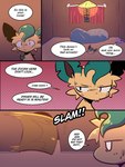 3:4 bean_bag comic dialogue door eeveelution english_text espeon female feral generation_2_pokemon generation_4_pokemon hi_res isaac_(ryder205) leafeon leafeon_sekai light male nintendo pokemon pokemon_(species) ryder205 scarlet_(ryder205) slam slamming solo suspicious text window worried