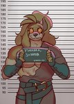 2023 absurd_res anthro barbie_and_ken_mugshot_meme bird_dog brown_body brown_fur brown_hair canid canine canis clothing cocker_spaniel diadorin domestic_dog fantasy floppy_ears fur hair half-closed_eyes hi_res hunting_dog long_hair male mammal medieval medieval_clothing meme mugshot muscle_tone muscular muscular_anthro muscular_male narrowed_eyes nugget_(diadorin) orange_sclera pecs simple_background solo spaniel torn_clothing