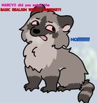 dialogue digital_drawing_(artwork) digital_media_(artwork) drugs english_text female feral fur looking_away mammal marcy_(burgercat55) marijuana meme paws procyonid raccoon red_eyes simple_background sitting smoke solo stoned substance_intoxication tail text vaporeon1770