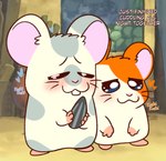 blush cricetid crushpepper hamster hamtaro hamtaro_(series) hearts_around_head hi_res leaning male mammal oxnard_(hamtaro) rodent sunflower_seed tagme whiskers