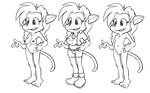 anthro bottomwear breasts clothed clothing featureless_crotch felid feline female half-shirt hi_res mammal model model_sheet monochrome nude null scott_ramsoomair shorts solo sorcererlance vglewds