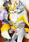 anal anal_orgasm anal_penetration anthro balls black_body black_fur bodily_fluids canid canine canis collar cum cum_in_ass cum_inside cum_while_penetrated cumshot double_anal double_penetration ejaculation erection felid fox fox_mccloud fur genital_fluids genitals grey_body grey_fur group group_sex hands-free hi_res knot licking male male/male male_penetrated male_penetrating male_penetrating_male mammal nintendo nude orange_body orange_fur orgasm panther_caroso pantherine penetration penis sex star_fox threesome tongue trio ulala_ko wolf wolf_o'donnell