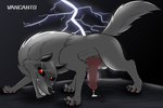 3:2 animal_genitalia animal_penis balls bodily_fluids canid canine canine_genitalia canine_penis canis cum death_(puss_in_boots) dreamworks dripping electricity feral genital_fluids genitals grey_sheath grin hi_res knot leaking_cum lightning looking_at_viewer male mammal penis precum precum_drip puss_in_boots_(franchise) raised_tail red_eyes sheath smile solo tail vancanto wolf