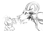 2023 angry anthro blowing_raspberries bodily_fluids bovid caprine child demon duo english_text female goat hi_res hladilnik lucy_(hladilnik) making_faces male mammal monochrome onomatopoeia pbbt pbbth sketch sound_effects taunting teasing text tommy_(hladilnik) tongue tongue_out young young_anthro