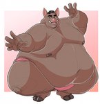 anthro belly big_belly brown_body brown_fur brown_hair captainjusticevirtsuoso chubby_cheeks clothed clothing crouching double_chin fur hair hi_res hooves justicecaptainv love_handles male mammal moobs navel nipples obese obese_anthro obese_male open_mouth open_smile overweight overweight_anthro overweight_male smile solo suid suina sumo sus_(pig) thick_thighs topless tusks wide_hips wild_boar