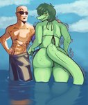 2024 5_fingers abs anthro bald baryonyx big_butt bikini biped blush breasts butt canon_couple cavemanon_studios clothed clothing cloud colored dinosaur duo ellipsis embarrassed eyebrows eyewear female fingers freckled_butt freckles frown green_body green_hair green_scales grey_eyes hair hand_on_hip hand_on_shoulder head_turned hi_res human human_on_anthro humanoid_hands i_wani_hug_that_gator inco_(iwhtg) interspecies long_tail looking_at_another looking_at_viewer looking_back male male/female mammal medium_hair motion_lines muscular muscular_human muscular_male non-mammal_breasts olivia_halford outside portrait prehistoric_species purple_bikini purple_clothing purple_swimwear raised_eyebrow rear_view reptile scales scalie shaking_butt sky smile smirk smug spinosaurid sr_exalted27 standing sunglasses swimming_trunks swimwear tail theropod three-quarter_portrait topless topless_human topless_male two-piece_swimsuit water yellow_sclera