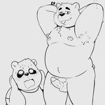 2023 anthro armpit_hair balls bear belly blush body_hair duo erection genitals giant_panda hi_res male mammal moobs nipples open_mouth overweight overweight_male penis simple_background spacepanda surprised tongue