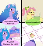 Rating: s
ID: 3728272
Date: 2022-12-03 03:34:38 -0500
Status: active
Score: 36
accessory aztrial base_two_layout book bow_(feature) bow_accessory bow_ribbon calendar centered_hair_bow comic dialogue earth_pony english_text equid equine female feral four_frame_grid four_frame_image grid_layout hair hair_accessory hair_bow hair_ribbon hasbro hi_res horn horse izzy_moonbow_(mlp) mammal mlp_g5 my_little_pony mythological_creature mythological_equine mythology pony ponytail posey_(g5) quadruped ribbons text two_row_layout unicorn post #3728272