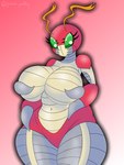 2024 3:4 absurd_res antennae_(anatomy) anthro arthropod bandai_namco big_breasts breasts curvy_figure digimon digimon_(species) featureless_crotch female green_eyes hi_res huge_breasts insect navel non-mammal_breasts punch_pubby solo tentomon thick_thighs voluptuous wide_hipped_female wide_hips