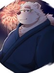 2024 3:4 anthro asian_clothing bear clothed clothing east_asian_clothing eyewear fireworks glasses hi_res japanese_clothing kemono leib_(tas) lifewonders male mammal metaporin night overweight overweight_male polar_bear smile solo tokyo_afterschool_summoners ursine