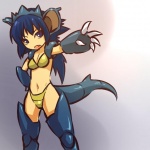 1:1 alternate_species armor bikini biped black_eyebrows blue_hair breasts claws clothed clothing cosplay costume cute_fangs eyebrows fake_ears fake_pokemon_ears fake_tail fangs female generation_1_pokemon gradient_background green_bikini green_clothing green_swimwear hair hand_on_hip hitec human humanized long_hair looking_at_viewer mammal navel nidoqueen nintendo open_mouth pokemon pokemon_(species) pokemon_costume purple_eyes simple_background skimpy solo swimwear tail tan_body tan_skin teeth thin_eyebrows two-piece_swimsuit