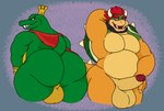 anthro backsack balls belly big_balls big_butt big_pecs big_penis bowser bowser_day bracelet brown_eyes butt cape clothing collar crocodilian crown donkey_kong_(series) duo erection genitals gold_balls hair hand_behind_head hand_on_hip headgear hi_res jewelry king_k._rool koopa kremling looking_at_butt looking_back male male/male mario_bros mostly_nude musclegut muscular nintendo open_mouth overweight overweight_anthro overweight_male pecs penis presenting presenting_hindquarters presenting_penis raised_tail red_eyes red_hair reptile scalie shell spiked_shell spiked_tail spikes spikes_(anatomy) tail teeth thick_thighs tongue waniiime_(artist)