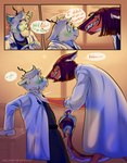 anthro clothing coat comic comic_panel deer dialogue doctor dominant dominant_female duo female hi_res kellsmiley kelly_smiley lab_coat male male/female mammal medical_instrument scientific_instrument sergal seth_(odiseth) topwear