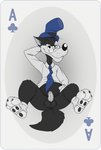 ace_of_clubs anthro balls belly big_bad_wolf black_body black_fur canid canine canis card card_template clothed clothing clubs_(suit) digital_media_(artwork) disney erection eyewear fairy_tales fur genitals hat headgear headwear hi_res male mammal necktie neenya penis playing_card playing_card_template shirt slightly_chubby small_penis solo spats suit_symbol the_three_little_pigs top_hat topwear wolf zeke_wolf