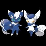 1:1 alpha_channel anthro blue_body blue_fur duo felid female fur generation_6_pokemon hi_res ken_sugimori male mammal meowstic nintendo official_art pokemon pokemon_(species) simple_background thigh_gap thin_calves thin_legs thin_thighs transparent_background white_body white_fur