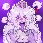 1:1 ahegao big_breasts bodily_fluids boo_(mario) boosette breasts cleavage clothed clothing crown cum cum_in_mouth cum_inside cum_on_breasts female fingernails genital_fluids ghost gloves hair handwear headgear heart-shaped_pupils heart_symbol hi_res humanoid long_ears long_hair long_tongue looking_pleasured mario_bros messy_hair nails new_super_mario_bros._u_deluxe nintendo phantom_(disambiguation) saliva solo spirit squidgygummy tongue tongue_out wet wet_clothing