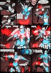 2018 absurd_res angry anthro battle blue_eyes clover_(kitfox-crimson) colored comic dialogue dialogue_box english_text female fur hi_res in_our_shadow jayrunner_(kitfox-crimson) kick kitfox-crimson lemur machine mammal mecha melee_weapon murid murine primate rat rodent speech_bubble strepsirrhine sword text weapon white_body white_fur