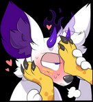 alpha_channel anthro blush canid canine duo embarrassed feet fennec_fox fire flustered foot_focus fox fur horn intersex intersex/male luciel male mammal olive_cow purple_body purple_fur true_fox