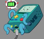 2023 adventure_time blush bmo cartoon_network electricity electrostimulation female green_body heart_symbol hi_res looking_pleasured lurkin lying machine not_furry on_back open_mouth robot simple_background solo usb_cable usb_compatible usb_port