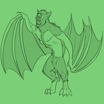 1:1 anthro awarebear bat bat_ears bat_nose bat_wings big_wings fur fur_markings green_background human human_to_anthro male mammal markings membrane_(anatomy) membranous_wings mid_transformation nipples nude sharp_teeth simple_background solo species_transformation teeth transformation werebat werecreature wings