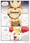 ?! absurd_res ace_the_stoutland_(special_services) anthro bow_tie braixen canid canine clothing color_coded color_coded_text comic crossbar_emanata dialogue digital_media_(artwork) duo ellie_the_braixen emanata english_text exclamation_point feral fur game_freak generation_5_pokemon generation_6_pokemon heart_after_signature heart_before_signature heart_in_signature heart_symbol hi_res inner_ear_fluff inner_monologue maid_headdress maid_uniform male mammal nikkibunn nintendo number open_mouth page_number pokemon pokemon_(species) pretending purple_text signature simple_background species_in_inner_monologue speech_bubble stoutland text text_with_heart thinking thought_bubble tuft uniform