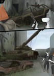 abandoned abandoned_city alex_last_resource anthro canid canine car city comic duo exploration hi_res holding_object holding_weapon leo_last_resource male male/male mammal military_vehicle sports_car tank vehicle walking walking_towards_viewer weapon wolfyalex96