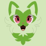 1:1 ambiguous_gender cheek_tuft digital_media_(artwork) facial_tuft felid feline fur generation_9_pokemon green_body green_ears green_fur headshot_portrait hi_res icon looking_at_viewer luzarte mammal markings multicolored_body nintendo open_mouth pink_eyes pink_nose pokemon pokemon_(species) portrait simple_background simple_coloring simple_eyes simple_face smile smiling_at_viewer solo sprigatito teeth tongue tuft