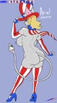 2024 4th_of_july 9:16 anthro aria_(appledees) bat big_breasts big_butt blonde_hair blush breasts butt clothing ears_through_headwear english_text fakeryway female footwear fur green_eyes grey_body grey_fur grey_nipples hair hat headgear headwear hi_res high_heels holidays legwear looking_at_viewer looking_back looking_back_at_viewer mammal nipples pattern_clothing pattern_legwear pattern_thigh_highs shoes simple_background solo striped_clothing striped_legwear striped_thigh_highs stripes tail_eye text thick_thighs thigh_highs top_hat wearing_hat wide_hips