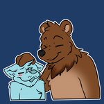 1:1 2023 anthro bear bearphones blue_background blue_body blush brown_bear brown_body brown_fur digital_drawing_(artwork) digital_media_(artwork) duo eyes_closed flat_colors fur grizzly_bear headpat hi_res male mammal neck_tuft outline peperott petting reaction_image satisfied simple_background smile tuft ursine white_outline ych_(character)