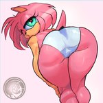 1:1 absurd_res amy_rose anthro artist_logo bent_over black_nose blue_eyes butt butt_focus clothed clothing dragonfetus dutch_angle eulipotyphlan eyelashes female fur hair half-closed_eyes heart_eyes heart_symbol hedgehog hi_res logo looking_at_viewer looking_back mammal multicolored_body narrowed_eyes one_eye_closed panties panties_only pink_body pink_fur pink_hair sega solo sonic_the_hedgehog_(series) tail thick_thighs topless two_tone_body underwear underwear_only white_clothing white_panties white_underwear wide_hips wink