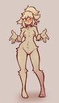 2024 anthro blush bovid breasts brown_eyes caprine collarbone digitigrade female fur genitals hair hair_bun looking_at_viewer mammal mewgle navel nipples pussy sheep simple_background smile solo standing tan_body tan_fur unknown_character