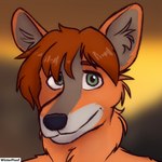 1:1 anthro arm_tuft black_nose blurred_background brown_body brown_fur canid canine canis cheek_tuft dingo facial_tuft fur green_eyes grey_body grey_fur hair headshot_portrait hi_res icon inner_ear_fluff looking_at_viewer male mammal neck_tuft orange_body orange_fur orange_hair portrait shoulder_tuft signature solo thylo_kurr tuft winterfloof