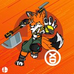 1:1 absurd_res anthro bared_teeth canid canine countershade_fur countershading fan_character fox fox_tail frown frown_eyebrows fur grafiti_xd hi_res hybrid icon logo male mammal nintendo orange_background orange_body orange_fur ryder_the_fox simple_background smash_logo solo source_request super_smash_bros. watermark weapon white_body white_countershading xd