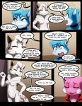 anthro blue_body blue_eyes blue_fur breasts comic darkmirage digital_media_(artwork) dragonair english_text felid feline female fur generation_1_pokemon hi_res mammal nintendo nude open_mouth pokemon pokemon_(species) quetzalli_(darkmirage) sis_(fyoshi) smile standing teeth text tongue