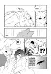 anthro canid canine clothing comic dialogue english_text female fur greyscale hi_res human kemono lila_(kashiwagi_aki) male mammal monochrome text translated yakantuzura zinovy