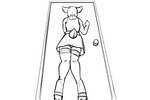 2023 3:2 anthro black-kitten bottomwear clothed clothing comic deer digital_drawing_(artwork) digital_media_(artwork) female fur hi_res hooves jill_(chris13131415) legwear line_art low-angle_view mammal monochrome scut_tail short_tail skirt solo tail thigh_highs unguligrade upskirt worm's-eye_view