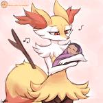 1:1 ambiguous_gender anthro baby black_hair braixen canid canine carrying_another cradling dipstick_tail drake_lyra duo eyelashes female female_anthro fur generation_6_pokemon hair human inner_ear_fluff love lumineko mammal markings minx_lyra mother_(lore) mother_and_child_(lore) mother_and_son_(lore) musical_note musical_symbol nintendo parent_(lore) parent_and_child_(lore) parent_and_son_(lore) pokemon pokemon_(species) red_eyes red_inner_ear_fluff simple_background singing smile son_(lore) stick stick_in_tail symbol tail tail_markings tuft white_body white_fur yellow_body yellow_fur young young_ambiguous