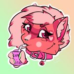 1:1 anthro bell bell_collar beverage collar digital_media_(artwork) felid feline female fur headshot_portrait icon low_res mammal pink_body pink_eyes pink_fur portrait showmeyournox simple_background solo unnamed_character