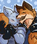 anthro arctic_fox blush brother_(lore) brothers_(lore) canid canine canis clothed clothing duo epic_games fangs fennix_(fortnite) fortnite fox fur gloves handwear hi_res hug hugging_another male mammal multicolored_body multicolored_fur muscular muscular_anthro muscular_male pinumontbalou red_fox sibling_(lore) smile smiling_at_another spikes teeth true_fox volpez_(fortnite) white_body white_fur