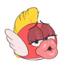 2022 ambiguous_gender bedroom_eyes blonde_hair cheep_cheep eyebrows feral fish hair huge_lips marine mario_bros narrowed_eyes nintendo red_body red_skin seductive simple_background solo wings xxthegreyfoxxx