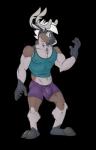 2016 absurd_res alpha_channel anthro antlers arm_tuft biceps biped body_hair bottomwear brown_body brown_skin bulge chest_hair chest_tuft clothed clothing deer detailed_bulge digital_media_(artwork) erect_nipples eyebrows full-length_portrait genital_outline green_eyes grey_body grey_horn grey_skin growth hair hi_res hooves horn looking_at_hand male mammal mnty mnty_(character) multicolored_body multicolored_skin muscle_growth muscular muscular_anthro muscular_male new_world_deer nipple_outline nipples open_mouth pecs penis_outline pink_tongue portrait pose purple_bottomwear purple_clothing reindeer shirt simple_background snout solo standing tank_top teal_clothing teal_topwear teeth tight_clothing tongue topwear transformation tuft white_body white_hair white_skin