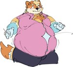 anthro australian_cattle_dog belly big_belly bluey_(series) butterontoast button_(fastener) button_pop canid canine canis cattledog clothed clothing domestic_dog herding_dog male mammal obese obese_anthro obese_male overweight overweight_anthro overweight_male pastoral_dog pink_clothing pink_shirt pink_topwear radley_heeler shirt solo topwear wardrobe_malfunction weight_gain