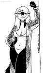 2022 anthro bikini black_and_white breasts clothed clothing ear_piercing ear_ring female fur hair hand_on_hip hi_res jewelry kelly_o'dor leaning_on_wall looking_at_viewer mammal mephitid monochrome navel necklace piercing ring_piercing skunk solo swimwear tegerio two-piece_swimsuit whiskers zandar's_saga