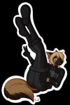 2024 5_fingers anthro aphybreas black_bodysuit black_boots black_clothing black_footwear black_skinsuit blonde_hair blue_eyes bodysuit boots breasts canid canine canis clothed clothed_anthro clothed_female clothing domestic_dog dora_schutzhund female fingers fluffy fluffy_tail footwear german_shepherd gesture hair hand_gesture herding_dog legs_up looking_at_viewer mammal medium_breasts one_eye_closed pastoral_dog shoes skinsuit solo tail tight_clothing v_sign