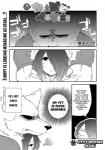 anthro canid canine clothing comic dialogue english_text female fur hi_res human kemono lila_(kashiwagi_aki) male mammal monochrome text translated yakantuzura zinovy