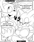 4:5 anthro bat black_and_white breasts canid canine cleavage clothed clothing comic dialogue duo english_text female fox greenhill male mammal miles_prower monochrome rouge_the_bat sega sonic_the_hedgehog_(series) speech_bubble text