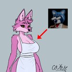 1:1 anthro apron apron_only artofcoyote big_breasts breasts brown_eyes canid canine cleavage clothed clothing digital_drawing_(artwork) digital_media_(artwork) fangame female fox fur mammal mary's_arcade mary_(mary's_arcade) meme no_clothing pink_body pink_fur solo