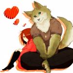 1:1 anthro barefoot bent_legs blue_eyes canid canine canis closed_smile duo extended_arms eye_contact feet feet_together_knees_apart female hands_between_legs hands_together heart_symbol human kemono knees_pulled_up knock-kneed legs_together lila_(kashiwagi_aki) looking_at_another love male mammal mouth_closed muscular planted_legs red_heart sitting smile spread_knees spreading wolf yakantuzura zinovy